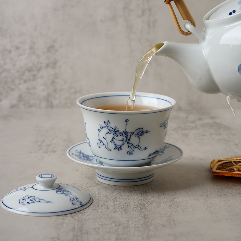 HASAMI-YAKI/波佐见烧三才盖碗纯手工手绘茶碗泡茶器日本主人杯