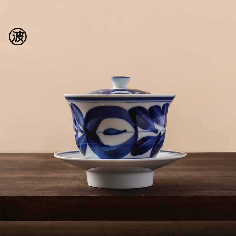 日本波佐见烧廻り花式茶盖碗盖杯功夫茶具陶瓷茶杯茶具好物推荐