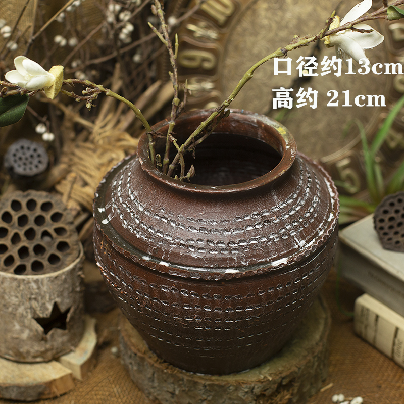 新中式禅意花盆粗陶插花瓶复古摆件客厅插干花器仿古多肉土陶罐