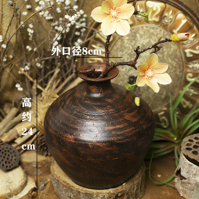 新中式禅意花盆粗陶插花瓶复古摆件客厅插干花器仿古多肉土陶罐