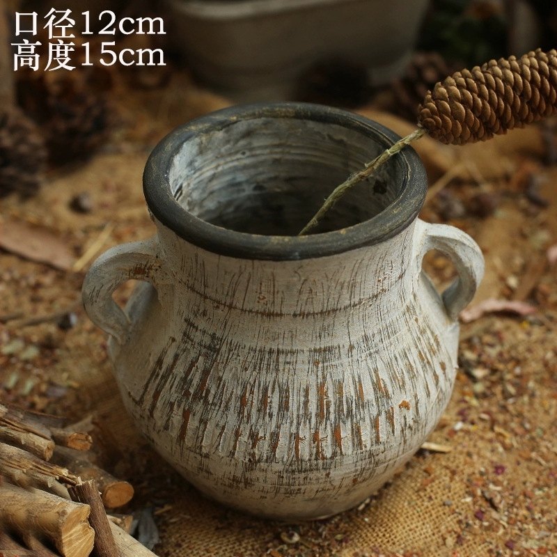 中式复古花瓶水养花器土陶罐粗陶清仓摆件创意客厅插花干花盆简约