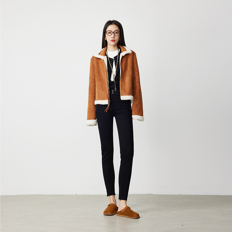 ATUMU 自播小脚裤系列 暖冬新品 高腰女加绒弹力修身牛仔裤AT347