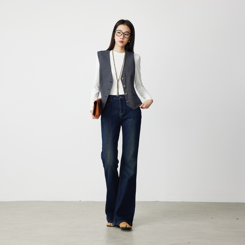 ATUM 自播「微喇裤系列」高腰女加绒修身显瘦长款牛仔裤AT350