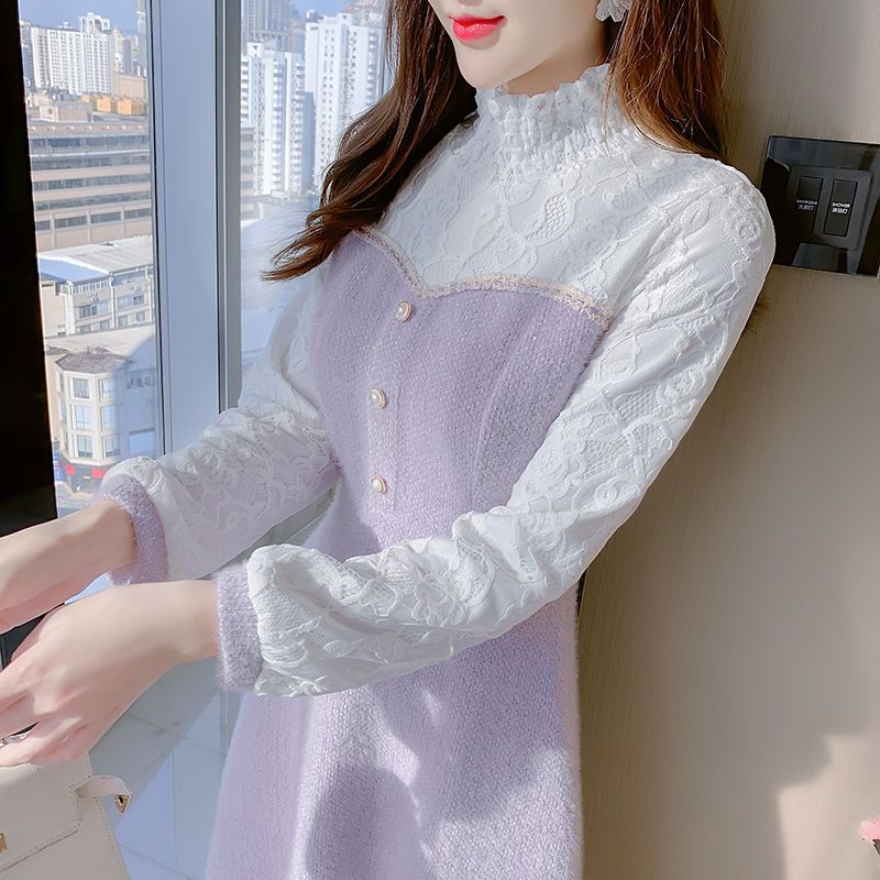 配大衣连衣裙女2022秋冬装新款小香风名媛气质减龄修身内搭打底裙
