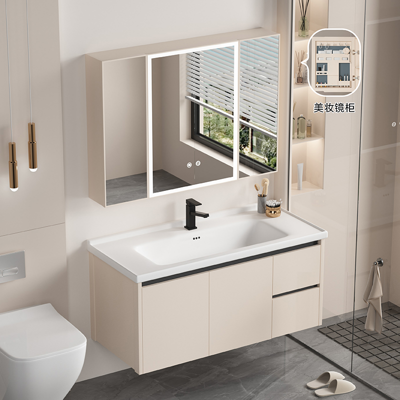 蜂窝铝整板卫生间洗脸盆防水浴室柜陶瓷美妆智能洗手间洗手台组合