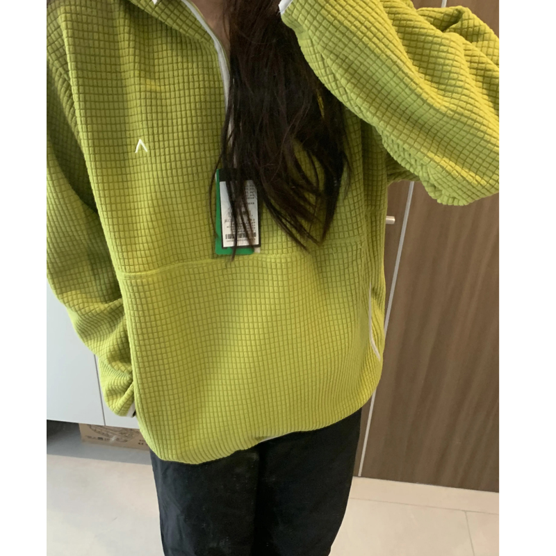 户外情侣款抓绒连帽卫衣半拉链宽松慵懒风加绒保暖休闲上衣外套