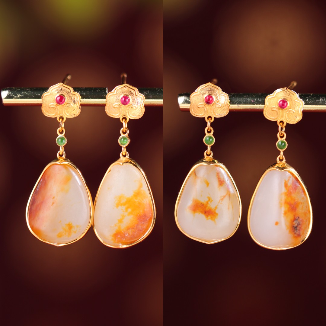 白玉世家18K金和田玉耳环（多样性发货，发其一）春日上新礼物