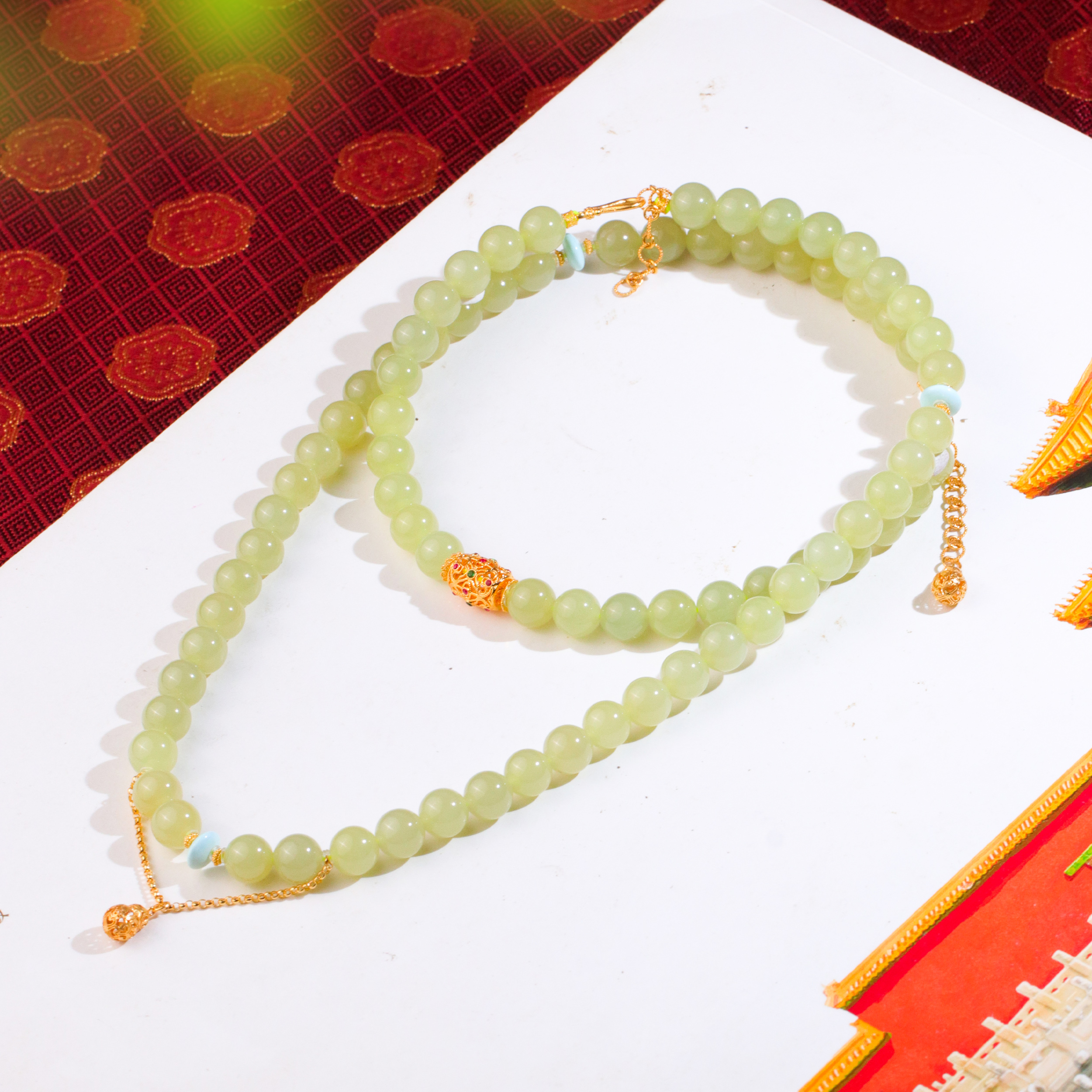 白玉世家印象敦煌/18k黄口珠串双戴款