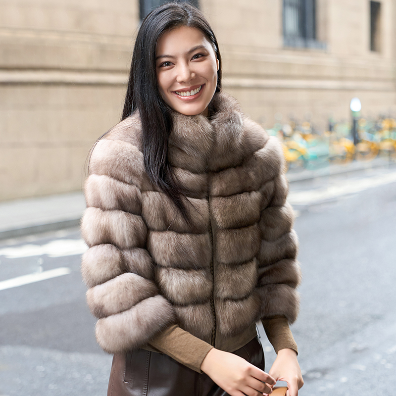 lolo皮草 SAA5592 欧洲俄罗斯sable lavender立领拉链修身外套