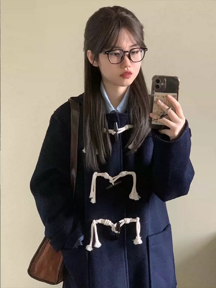 星空呢牛角扣呢子大衣女2024新款秋冬季毛呢外套加厚小个子今年