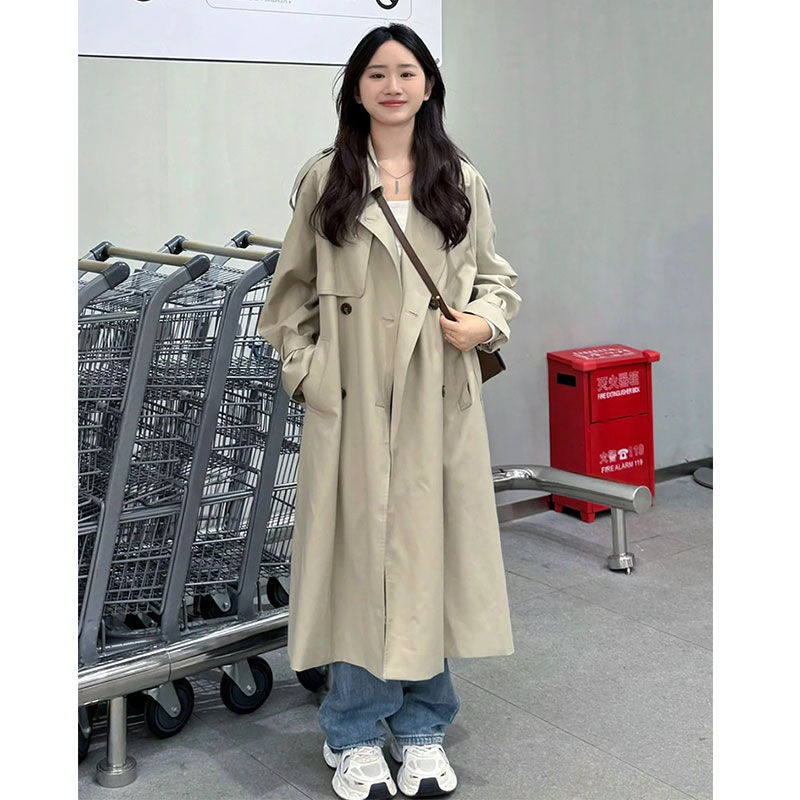 6413韩系穿搭卡其色中长款风衣外套女2025早春秋小个子高级感韩系