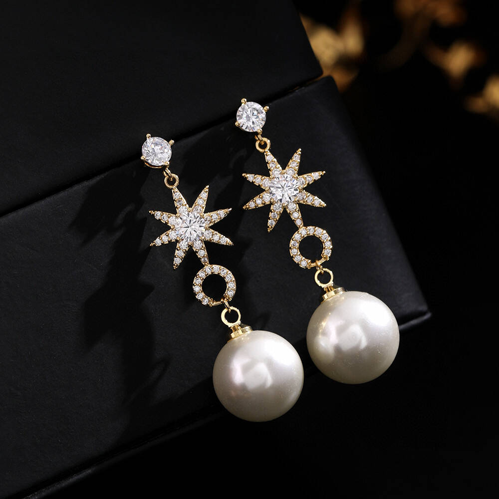 铜合金耳饰 《货号6369》八芒星珠珠耳环