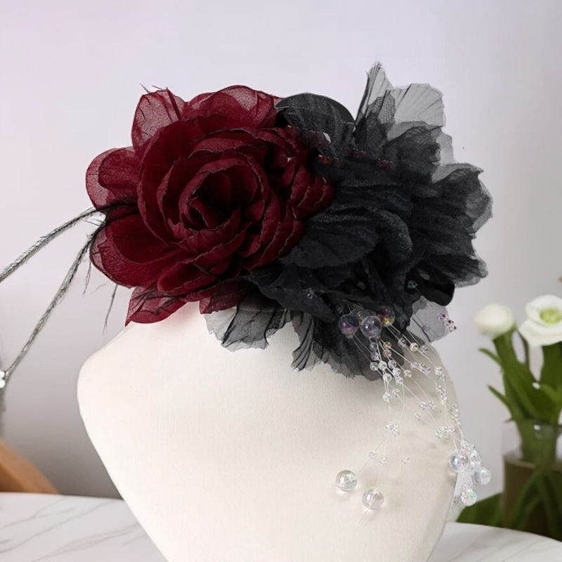 （莫奈印象）夏日定制玫瑰羽毛流苏抓夹半扎发小香风鲨鱼夹百搭发夹