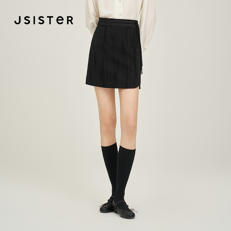 jsister 2025早春新款 JS女装时尚黑色提花A字短裙S433212180
