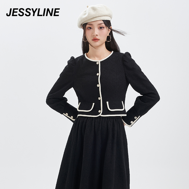 jessyline秋季新款女装 杰茜莱黑色小香风短款外套 345107399