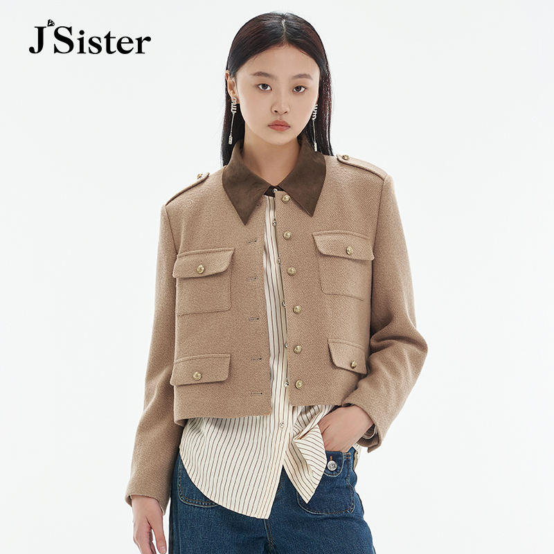 jsister JS女装卡其都市西装短外套 秋季新款