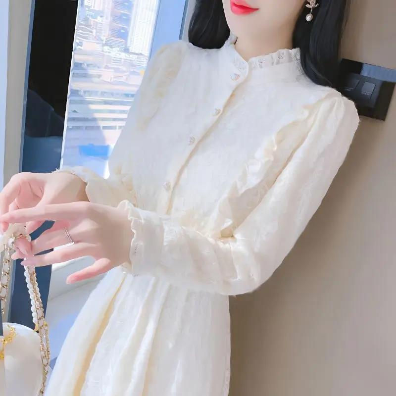 配大衣加绒加厚蕾丝打底连衣裙女春秋季年新款中长款内搭裙子