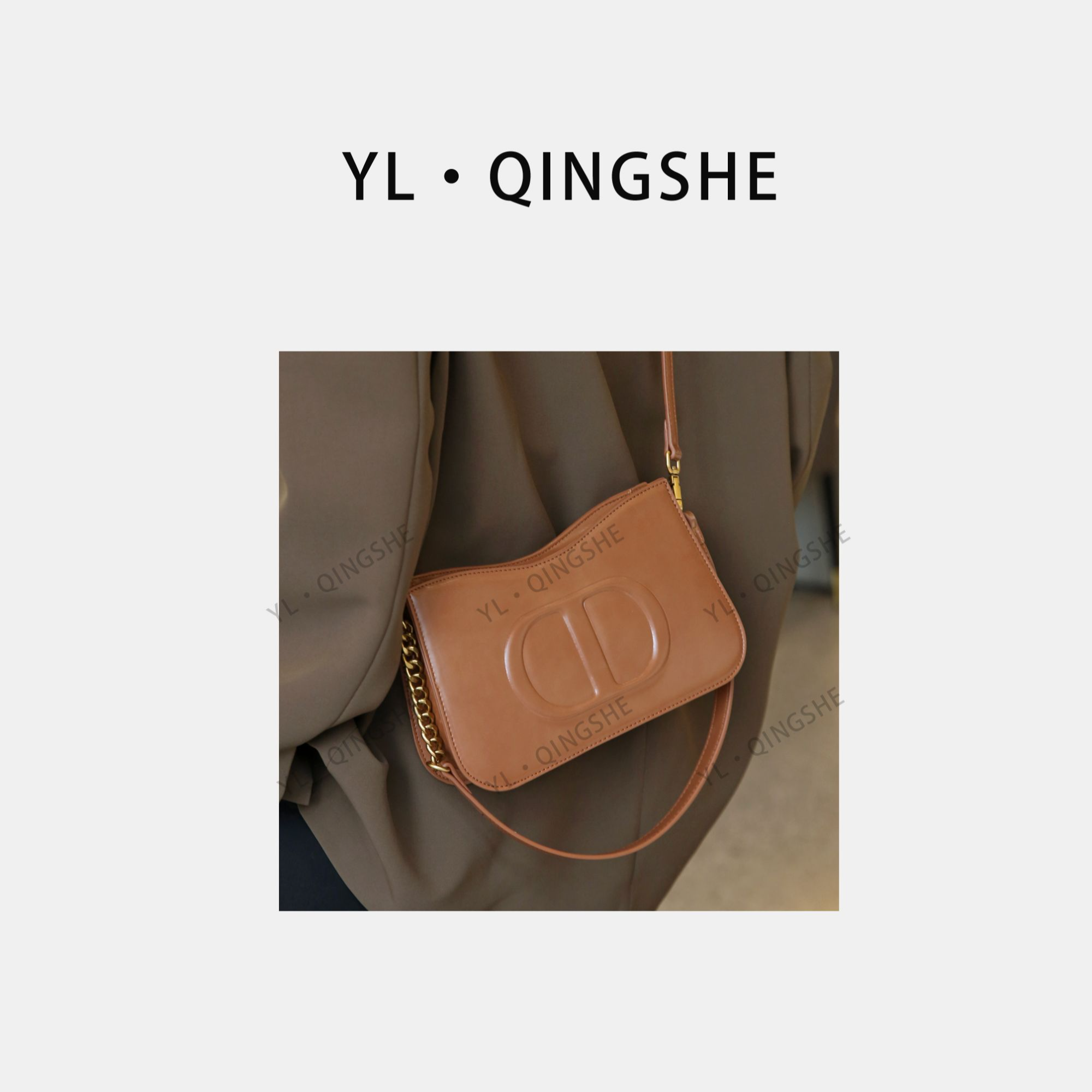 【依琳定制】女士潮流时尚经典气质手拎单肩包SKL-68224-棕色
