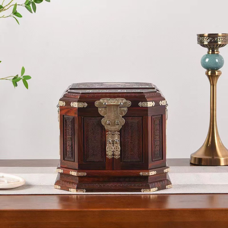 大红酸枝丹凤朝阳珠宝盒红木中式复古饰品收纳盒实木嫁妆箱首饰盒