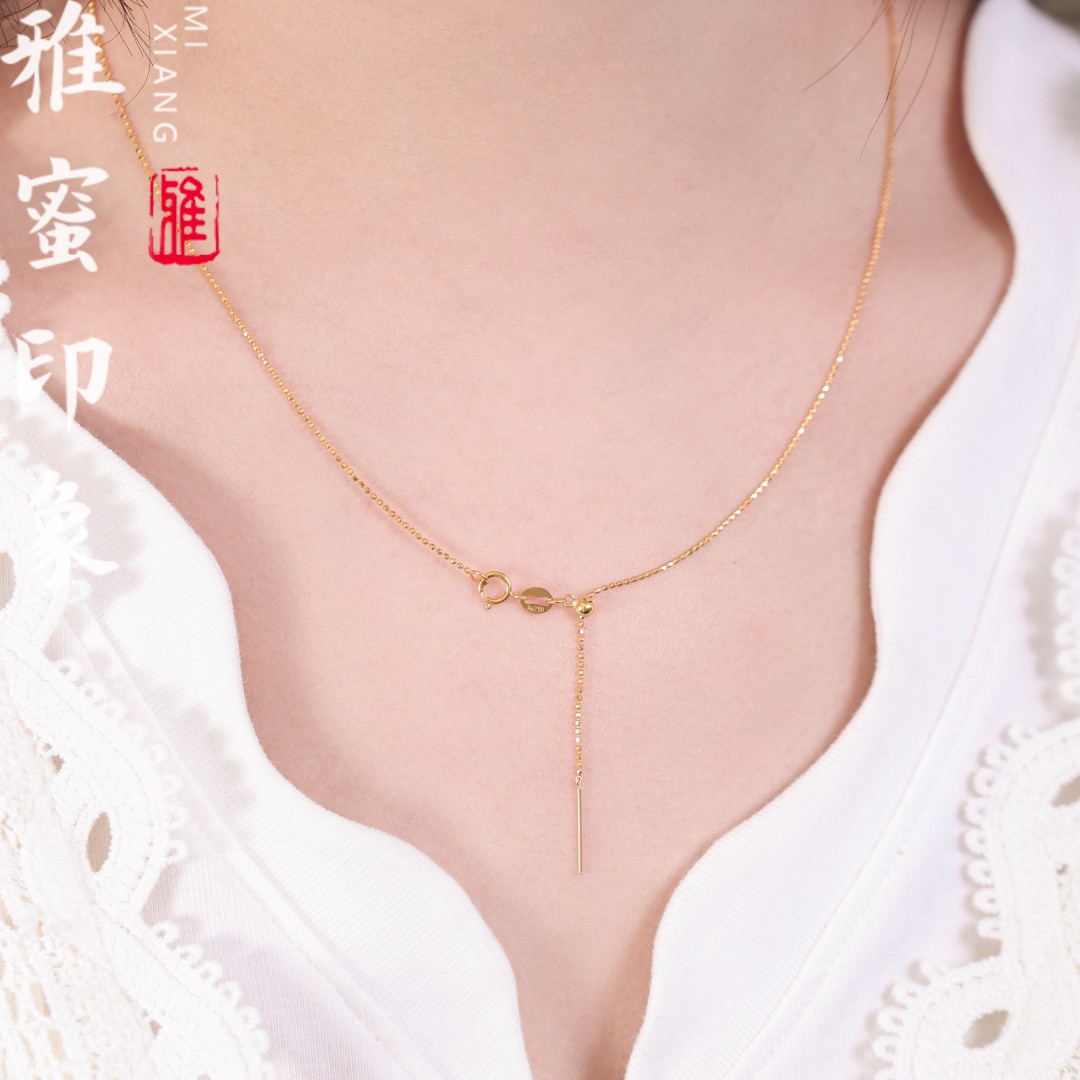 【雅蜜印象】18K金豆豆链轻奢时尚精致调节素链百搭链经典简约气质