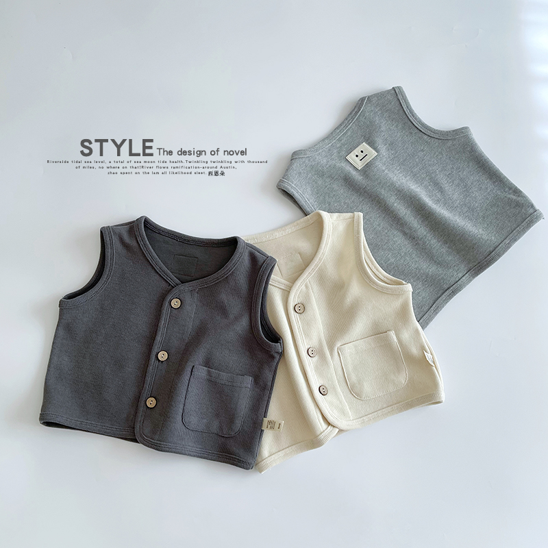 儿童马甲针织背心2025新款春秋宝宝马夹男女坎肩洋气纯色上衣