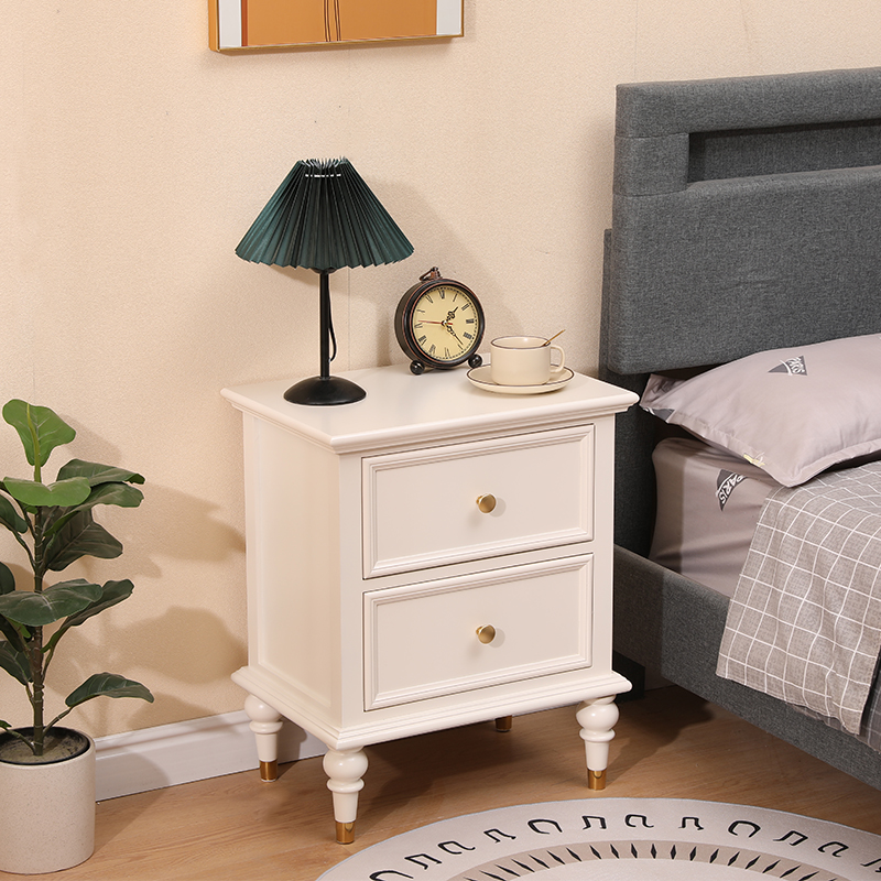 美式轻奢实木床头柜简约现代收纳柜卧室床边储物柜抽屉柜奶油白