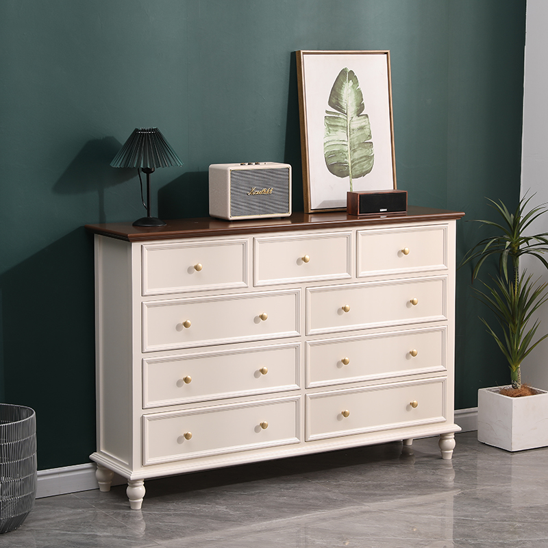 美式实木五斗柜收纳柜储物柜卧室现代简约白色九斗柜轻奢客厅边柜