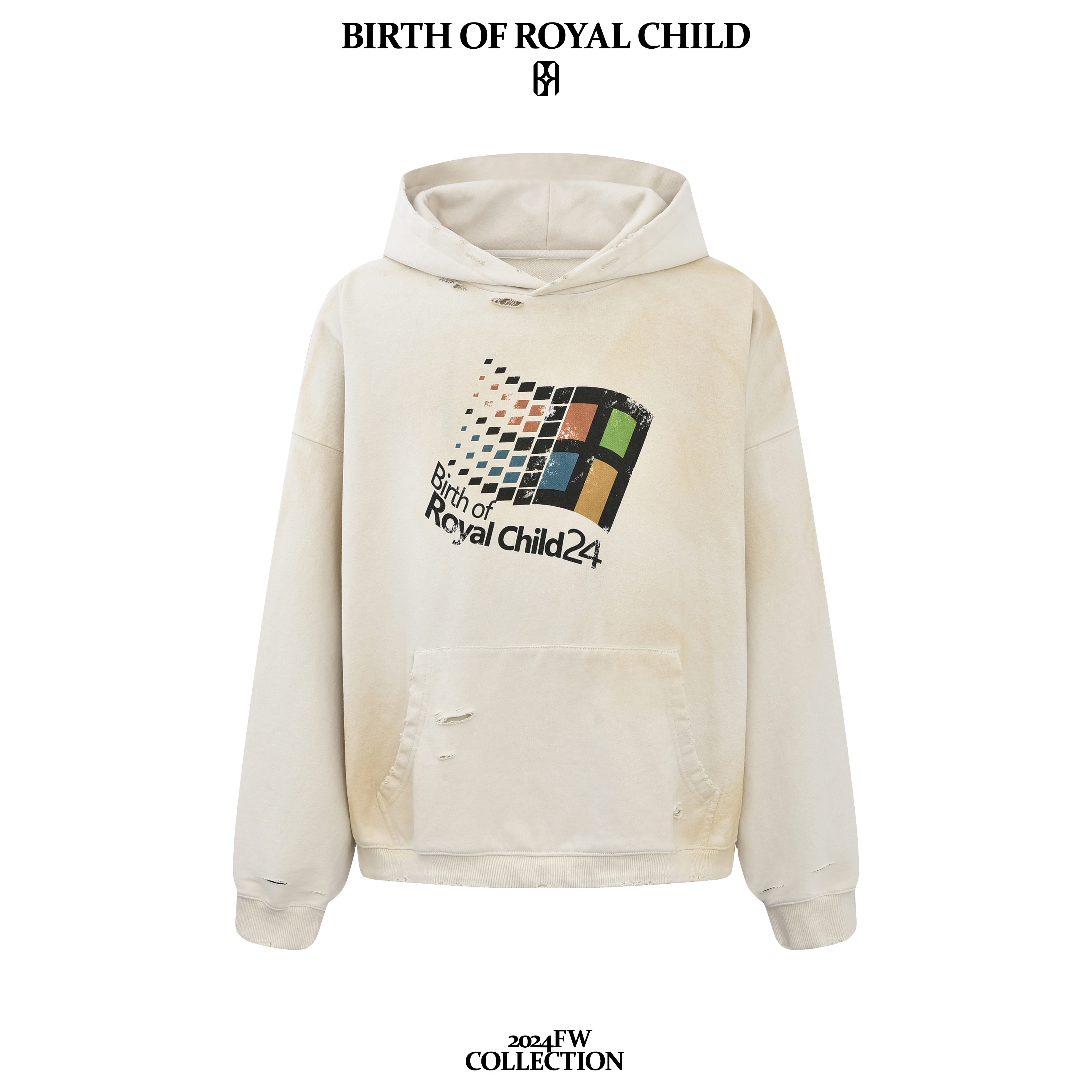 BIRTH OF ROYAL CHILD BORC Windows24做旧印花帽衫秋季男上衣