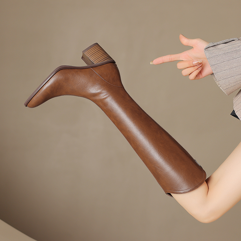 红蜻蜓牌【7cm】牛皮/单里/绒里34-40长筒靴大小筒长靴子尖头复