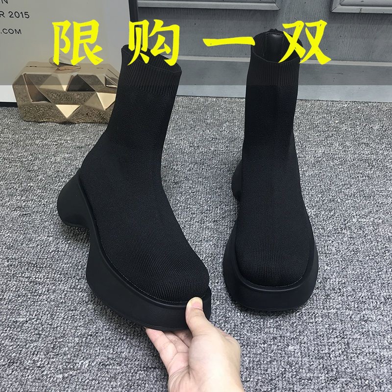 红蜻蜓牌2023秋冬针织袜靴女百搭休闲弹力瘦瘦靴厚底运动短