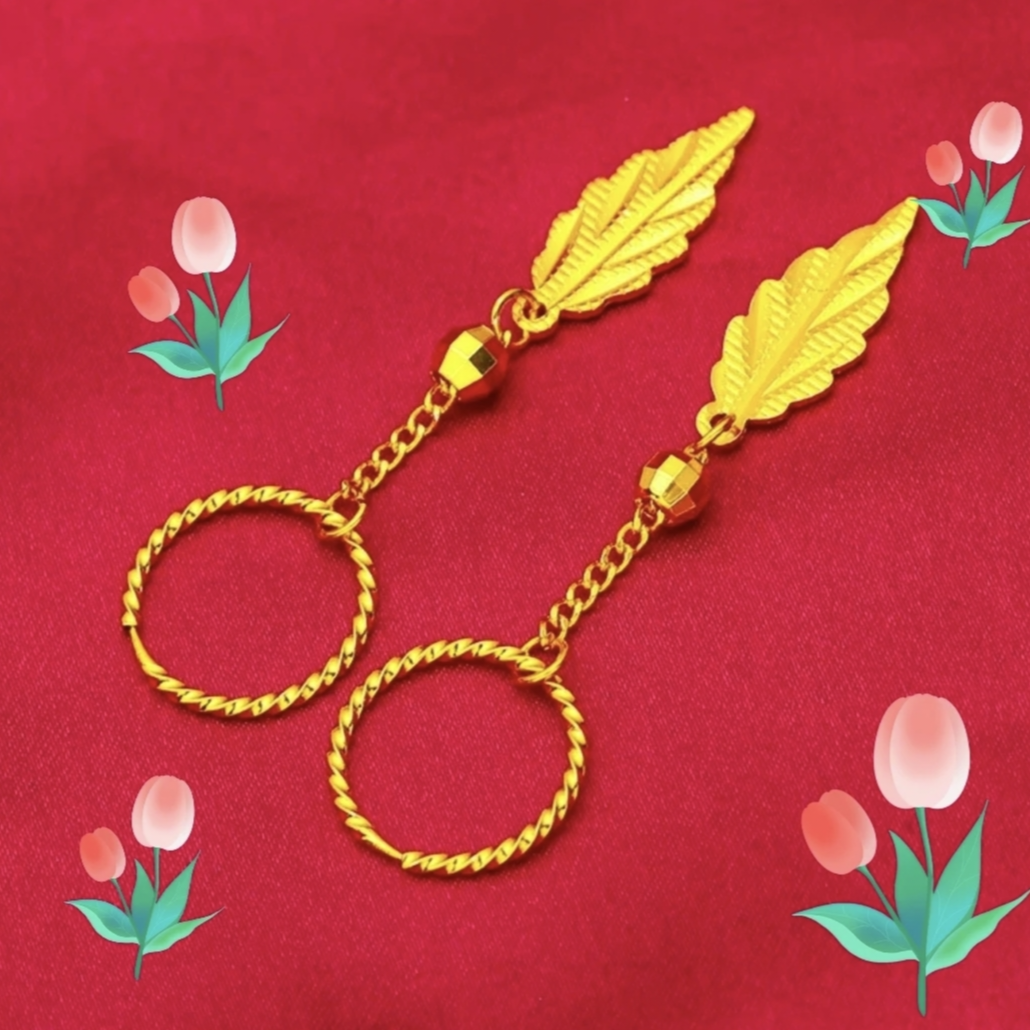 铜合金耳饰 精美时尚【一夜暴富耳圈】气质百搭窄面树叶耳饰饰品