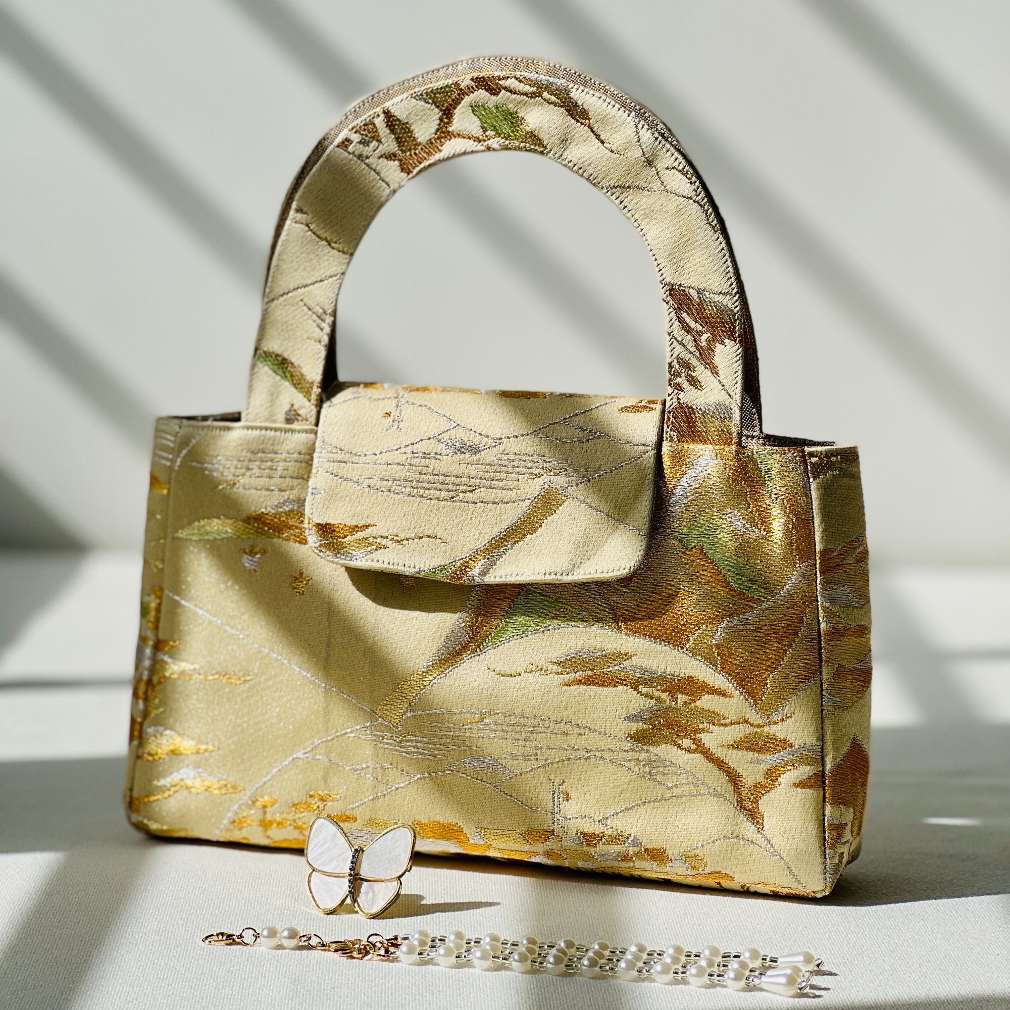 西阵织包包 手提包  公主包包 金色山水