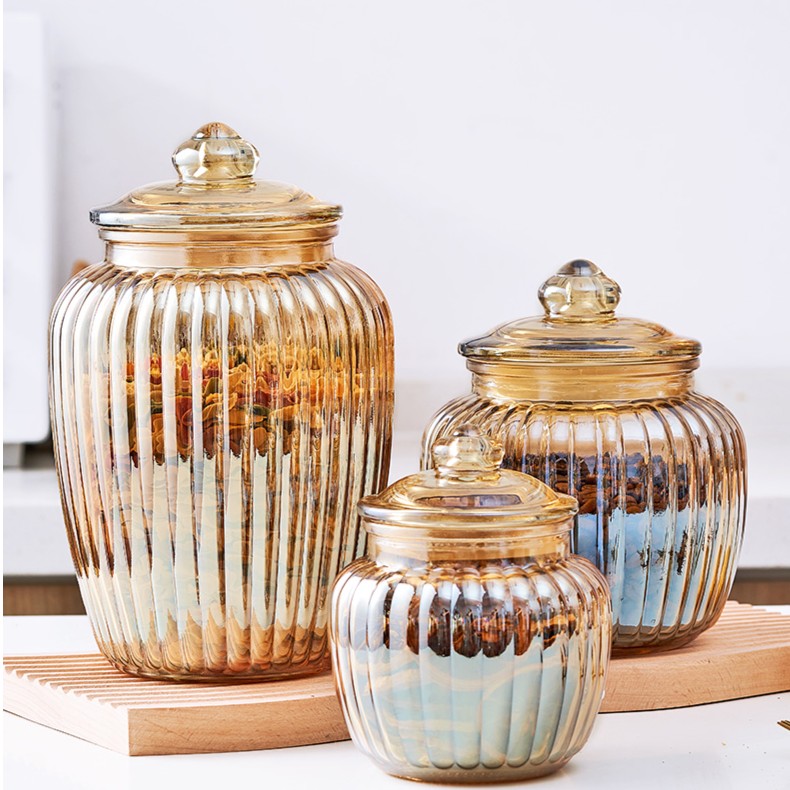 琥珀色玻璃密封罐玻璃腌咸菜创意咖啡豆坚果零食玻璃瓶储物蜂蜜罐