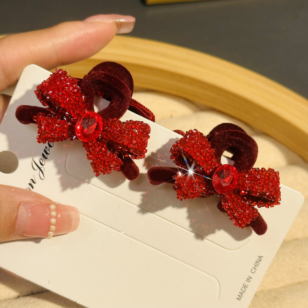 红色丝绒秋冬气质女孩丝绒蝴蝶结新年款可爱手工刘海小夹子小元元