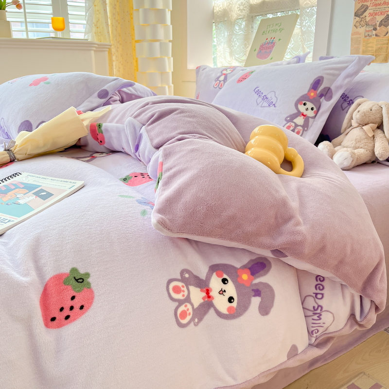 ins风多巴胺四件套牛奶绒冬季加厚磨毛单人双面绒学生宿舍三件套