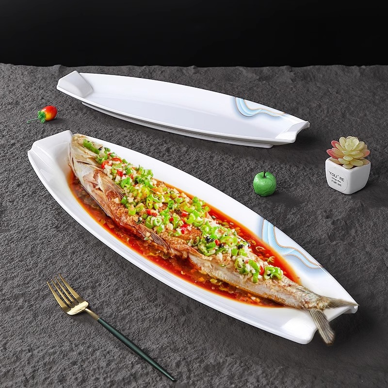 创意酒店餐具仿瓷塑料超大号带鱼盘子鳗鱼火锅店餐厅会所私房菜盘