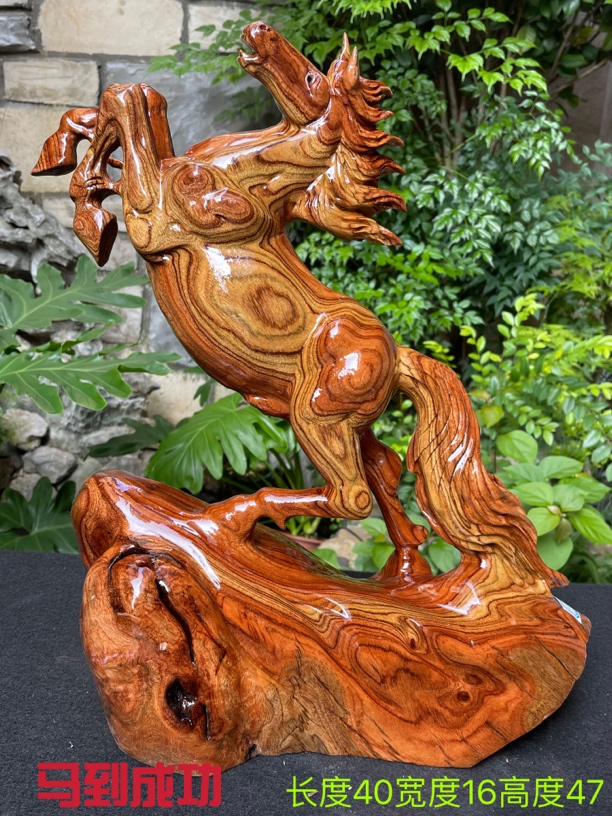 香樟木摆件马马到成功生肖摆件