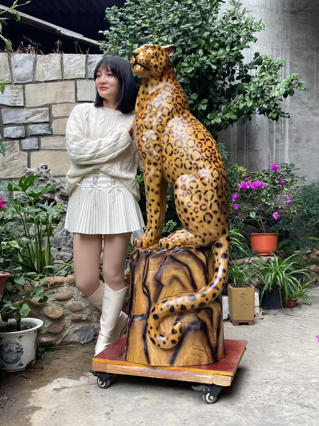 香樟木 实木 金钱豹 雕刻摆件