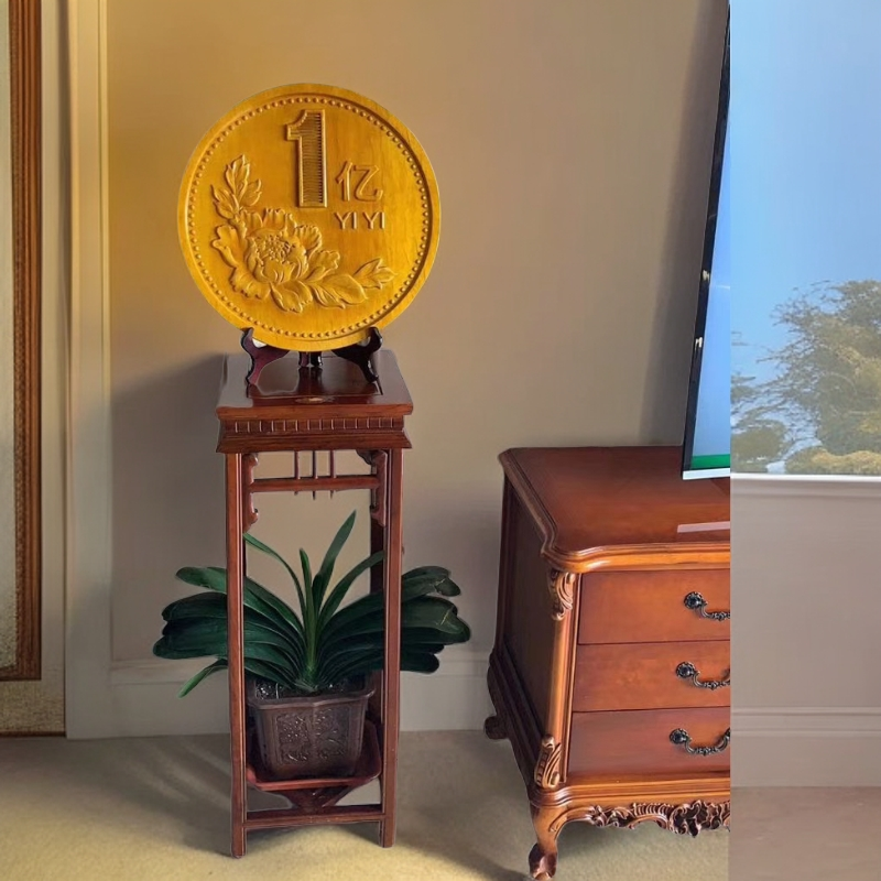 非洲大叶金丝楠木摆件1亿摆件酒店茶道工艺品家用雕刻雕刻金色防