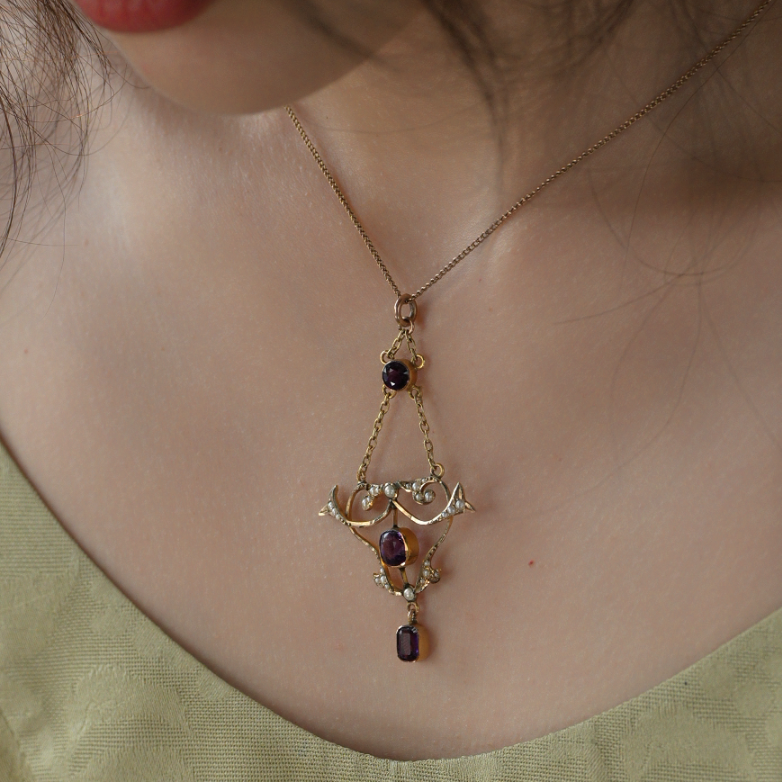 【观月】古董珍珠紫水晶吊坠