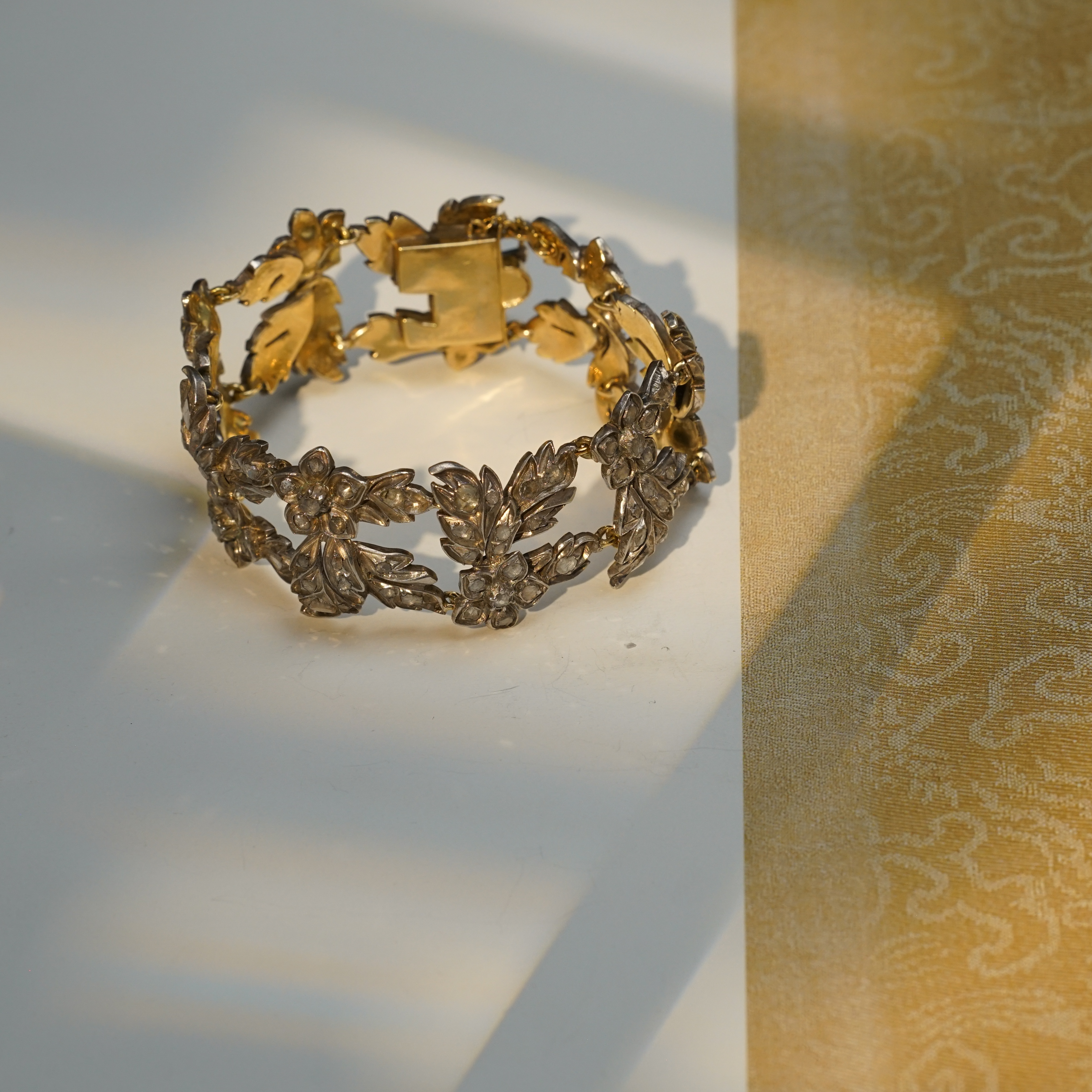 【观月】19世纪手工钻石手链复古厚重古董玫瑰切钻石手镯