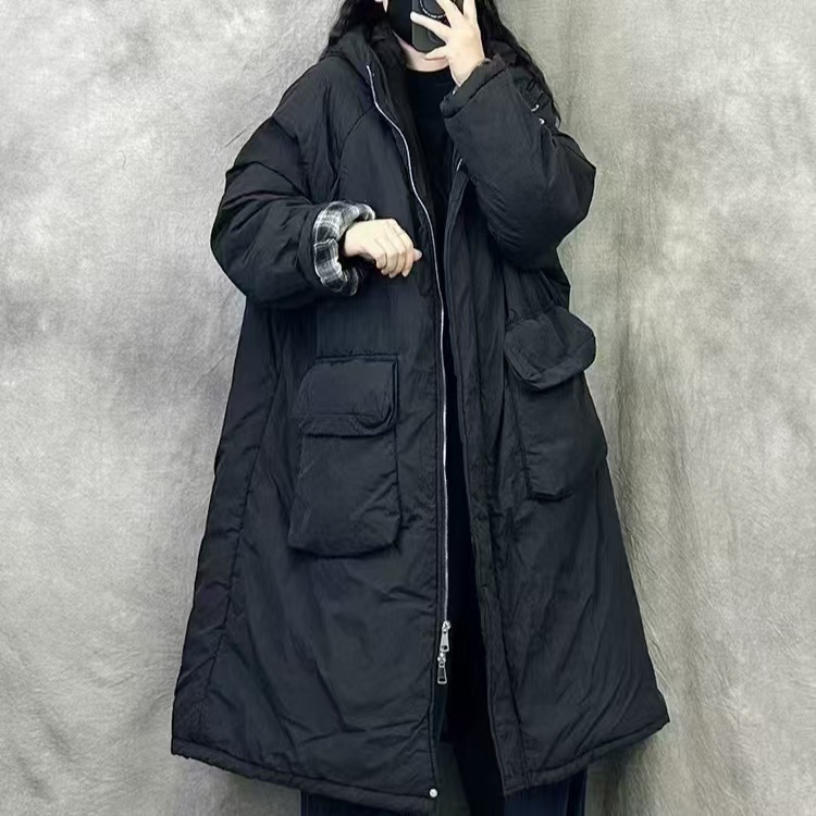 啵啵CM21000大口袋格子里衬长款棉衣