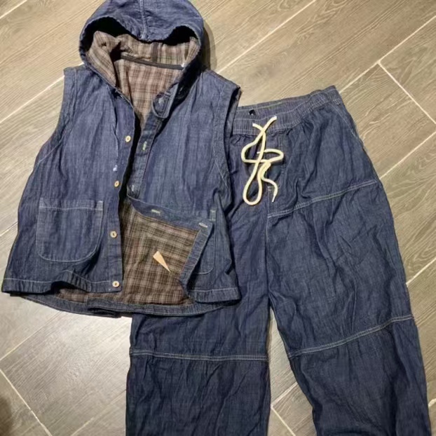 啵啵CM011麻感牛仔连帽棉马甲