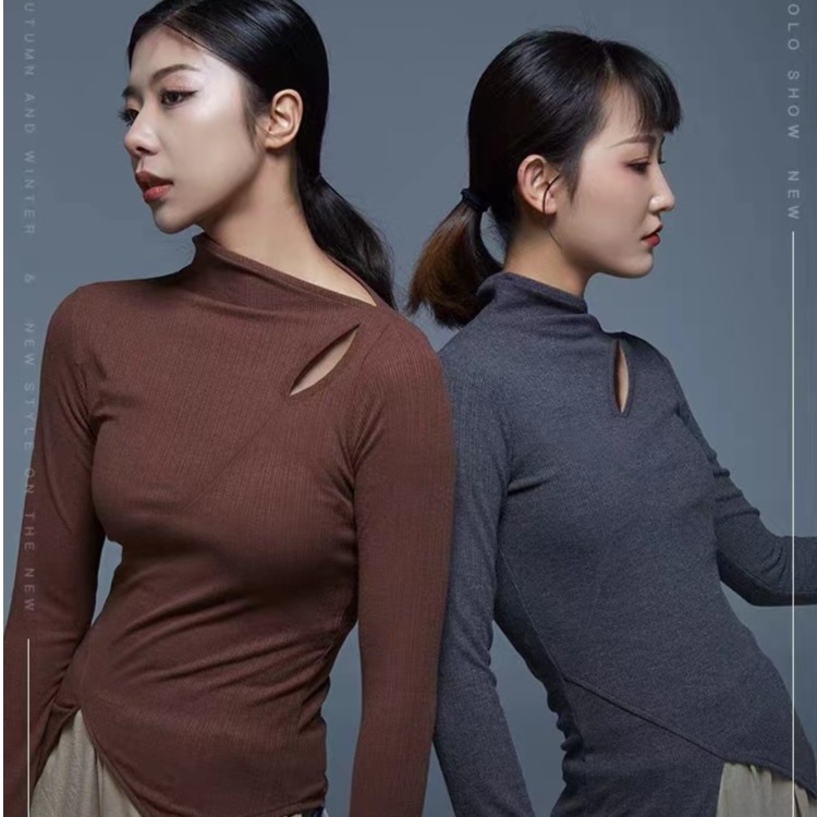 华丽独秀华丽独秀现代舞舞蹈练功服斜领长袖衫舞蹈上衣形体训练服