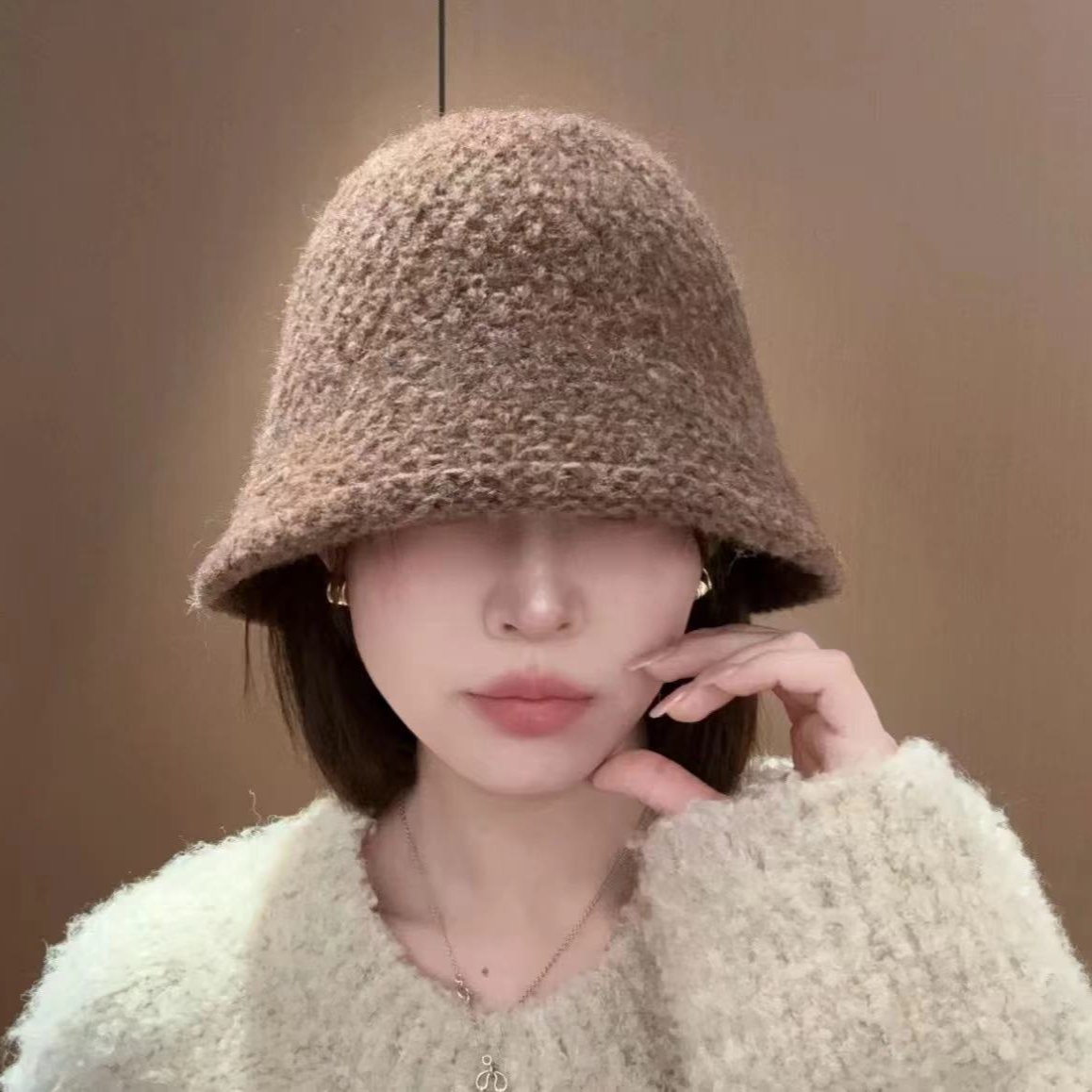 新款百搭时尚毛绒韩版针织高级感盆帽