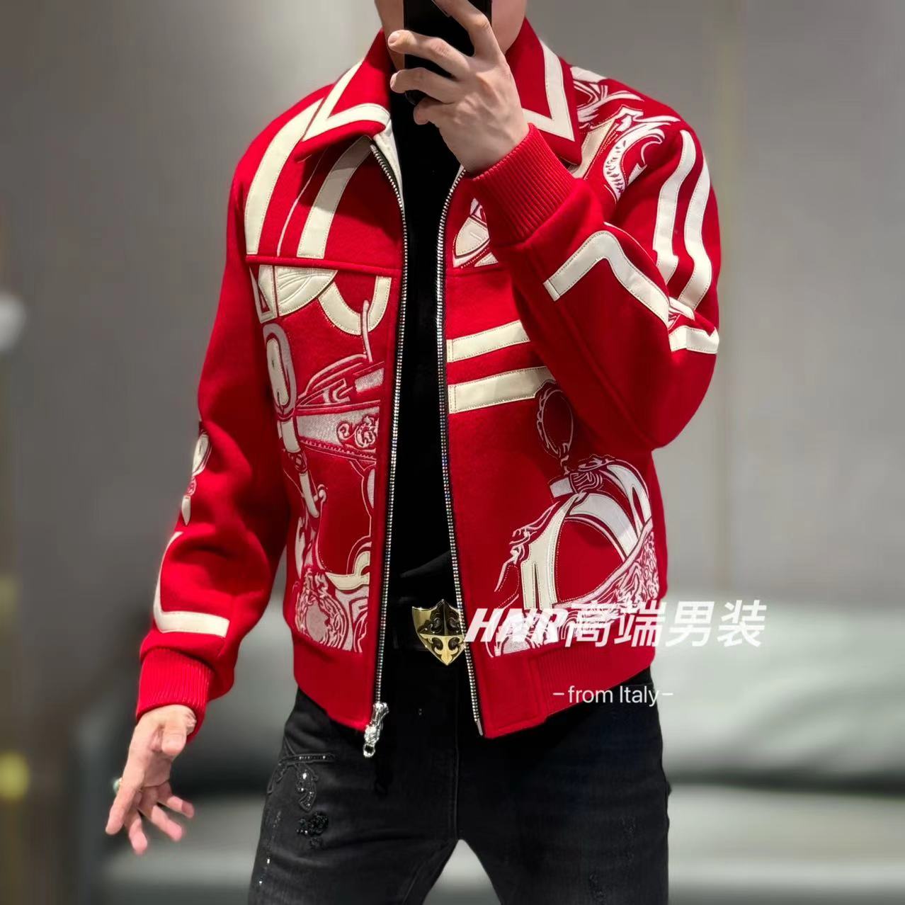 【乔治雷迪尼品牌】绵羊皮不规则图案印花男士夹克羊毛外套36-1