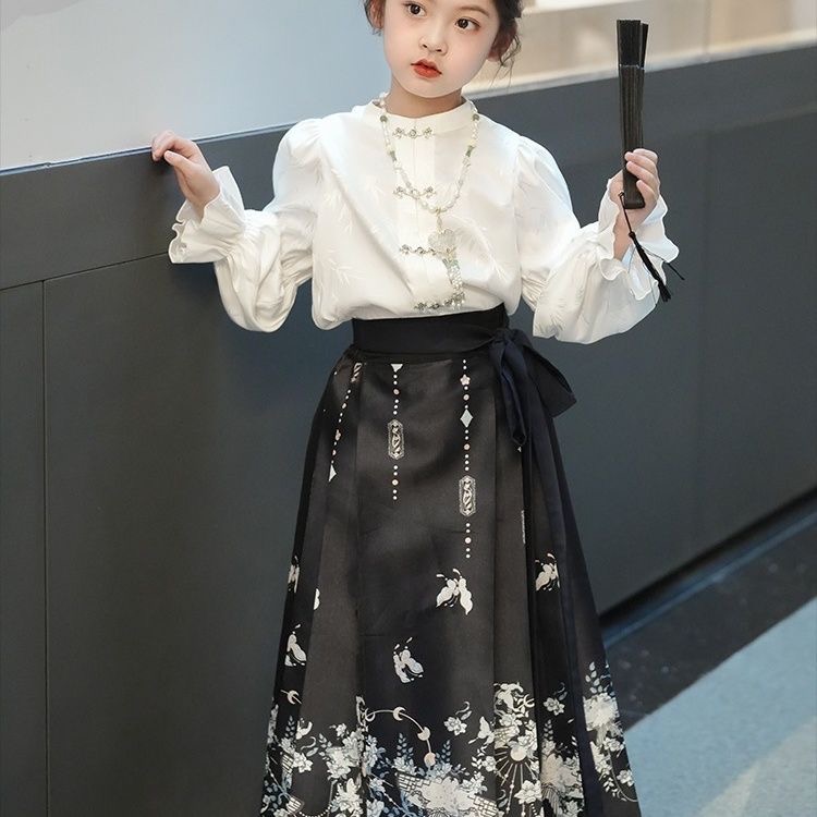 上衣新款衬衫明制国风女童汉元素白色汉服马面裙秋季古风中式仙气