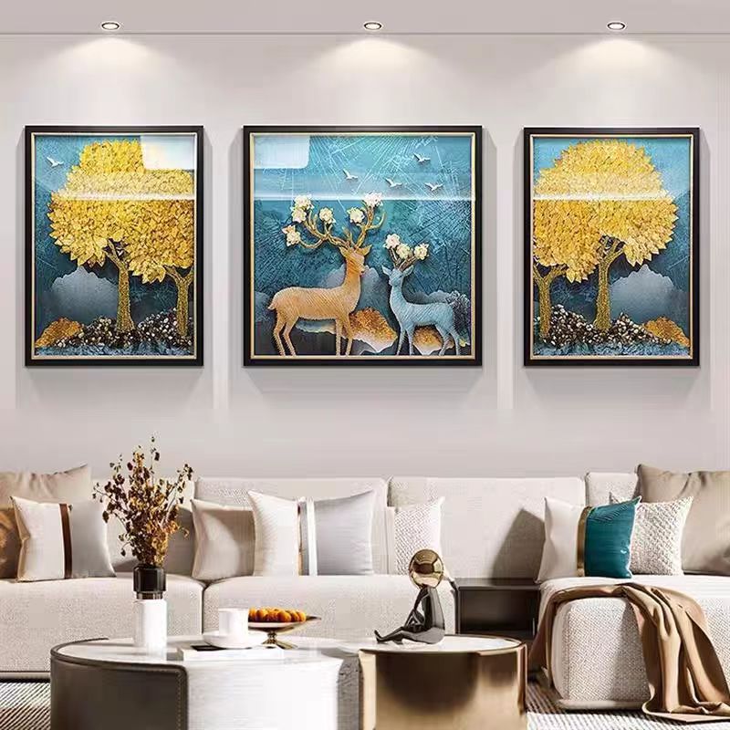 D108沙发背景墙装饰画现代轻奢3D立体客厅挂画高档实物立体三联画