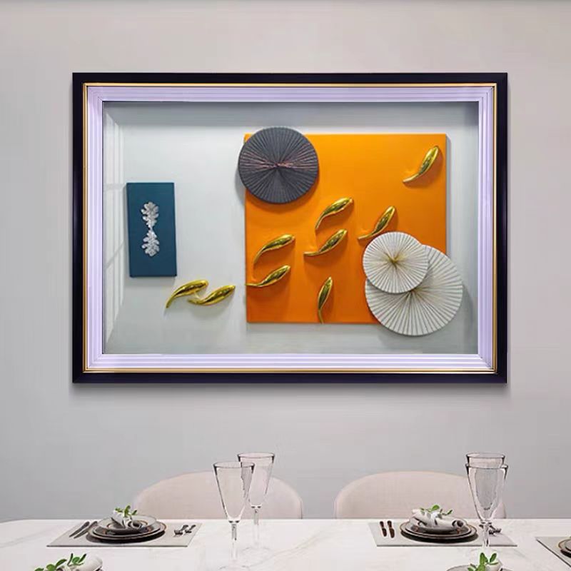 D125【立体九鱼餐厅】实物装饰画高端钢化玻璃餐厅手工年年有鱼壁画