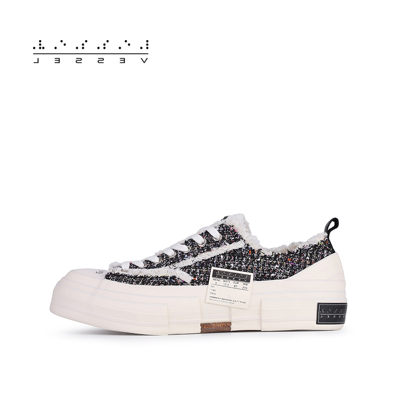 【直播专用】xVESSEL 黑色粗花呢小香风低帮硫化鞋F21X32B